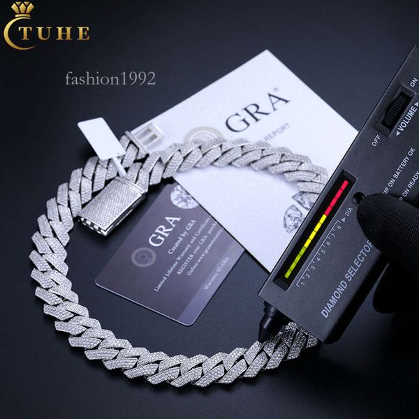 

Factory Price 18Mm White Gold Plated Sterling Sier Vvs Moissanite Diamond Iced Out Cuban Link Chain Necklace