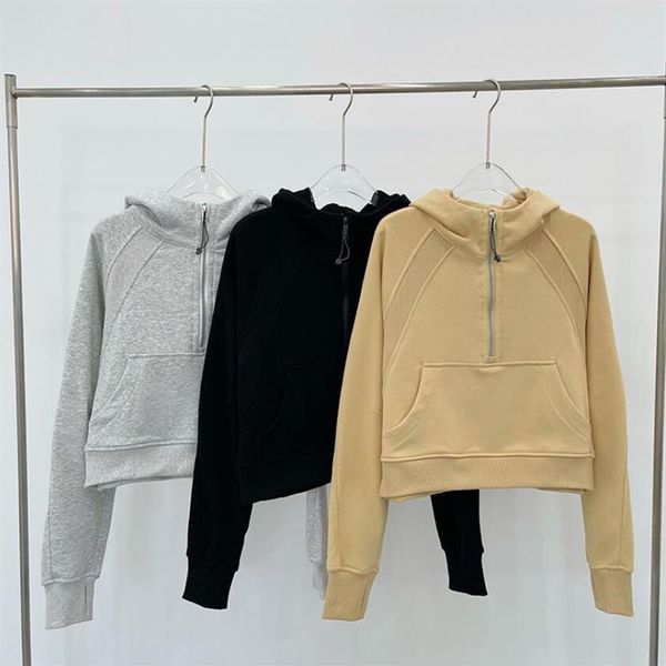 

lu-01 yoga sweatshirt scuba half zip hoody outdoor leisure sweater gym clothes women workout fitness loose thick yoga jackets223d, White;red