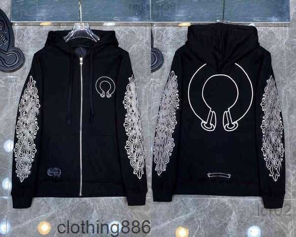 

classic fashion luxury mens zipper ch hoodies designer horseshoe sanskrit cross print pullover hooded sweatshirts sweater, Black