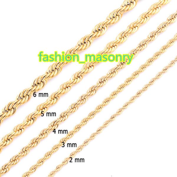 

gold plated rope chain stainless steel necklace for women men golden fashion twisted rope chains jewelry gift 2 3 4 5 6 7mm, Silver