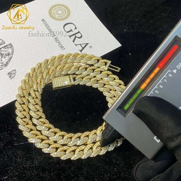 

Zuanfu Sterling Sier Miami Chain 6Mm 8Mm 12Mm Iced Out Moissanite Bling Bling Cuban Chain Hip Hop Necklace