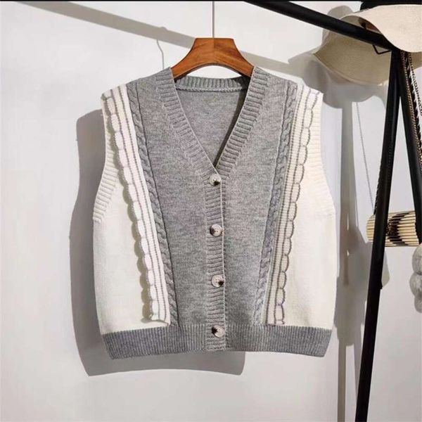 

sweater vest womens autumn clothing splicing small design knitted, Black;white