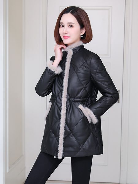

haining genuine leather down jacket sheepskin womens mid-length winter new fashion loose mink fur leather coat, Black