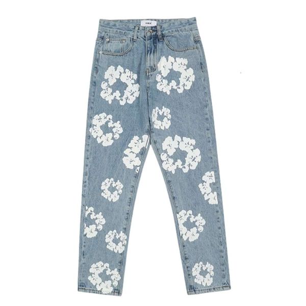 

designer jeans men's original quality print full casual men jeans pants straight patchwork ripped oversize denim trousers, Blue