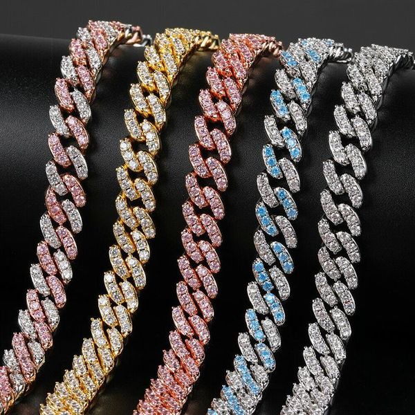 

9mm hiphop cuban chain necklace shining zircon bling 14k gold plated copper small diamond miami cuban link chain16 -24 269n, Silver