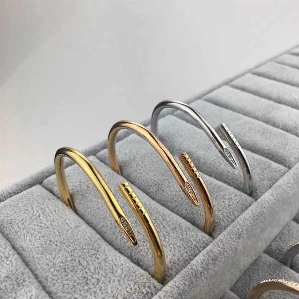 

lovers bracelet nail bracelets women men cuff bangle stainless steel open nails in hands christmas gifts for girls accessories who271z, White