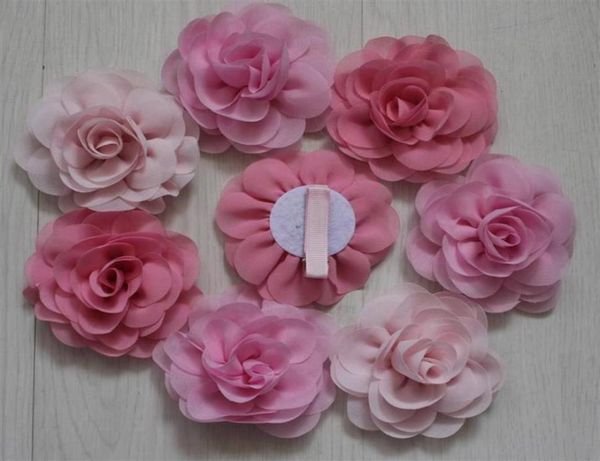 

20pcs 8cm soft chiffon fabric clip flowers for girls hair accessories babies hair clip flowers toddler clip flowers14831458311, Slivery;white