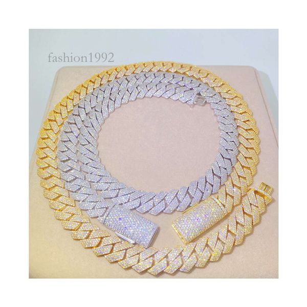 

15Mm Hip Hop Bracelet Necklace 4 Row Vvs Moissanite Custom Sparkling Sier Jewelry Ice Out Cuban Chain Bracelet Necklace