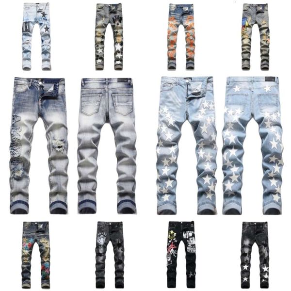 

designer jeans men's original quality men's jeans high street men's embroidered women's pants extra large open denim pan, Blue