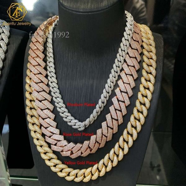 

Multiple Size Vvs Moissanite Iced Out Diamond Gold Color Chain Necklace Sterling Sier Men Necklace Cuban Link Chain