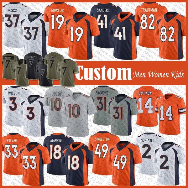 

custom 3 russell wilson justin simmons football jersey patrick surtain ii jerry jeudy courtland sutton javonte williams riley moss marvin mi, Black;red