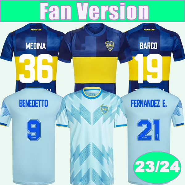 

23 24 boca juniors medina villa mens soccer jerseys fernandez e. benedetto cavani ramirez varela vazquez home 3rd football shirts short slee, Black;yellow