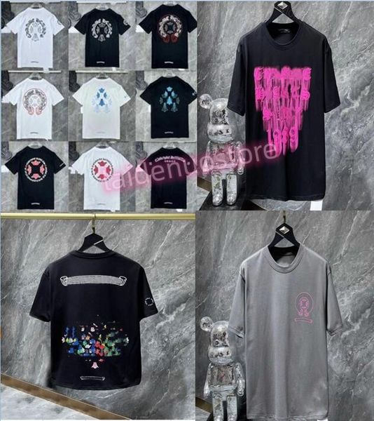 

classics mens t shirts heart brand crew neck chromes short sleeves tees ch t-shirts sweater casual horseshoe sanskrit cross print hj3, White;black