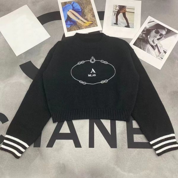 

Designer sweater women Fashion womens Apparel Knitted sweater Autumn Winter Letter Jacquard Black White Ribbed Sleeve Splice Round Neck pullover Women' Clothing