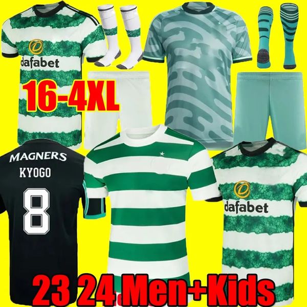 

3xl 4xl thailand football shirt celts 23 24 soccer jerseys home away 3rd 120th kyogo ajeti christie jota griffiths forrest men kids kit unif, Black;yellow