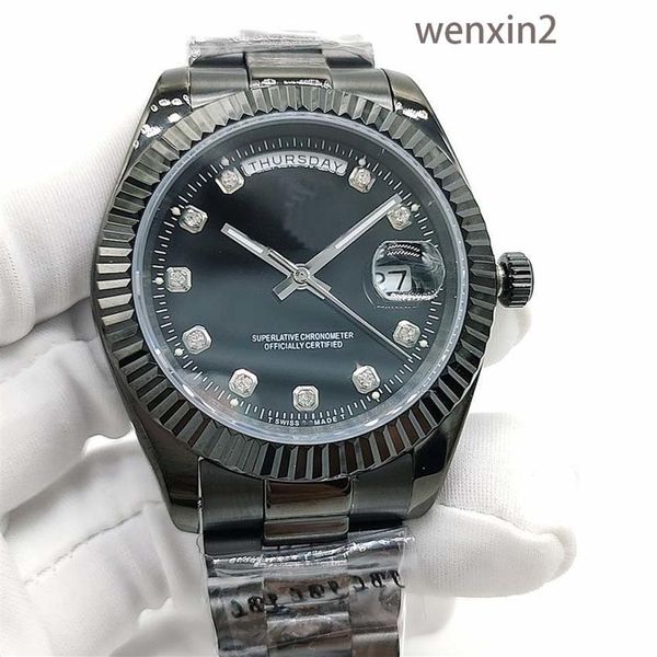 

classic black shell men's watch luxury 41mm mechanical automatic stainless steel278u, Slivery;brown