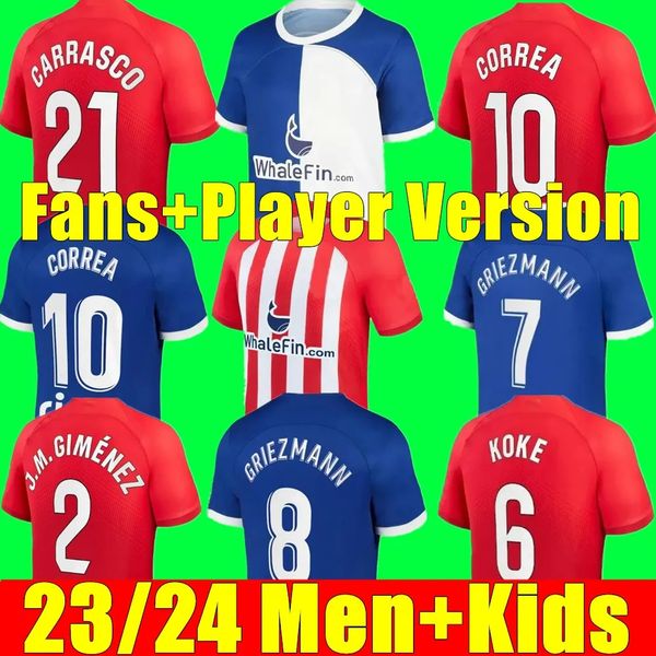 

atletico madrids soccer jerseys griezmann 23 24 120th anniversary 2023 2024 m.llorente koke saul correa lemar football shirt men kids kit se, Black;yellow