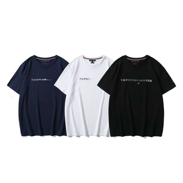 

designer men's original quality men tommys loose and comfortable summer new men's short sleeve women's round neck half sleeve, White;black