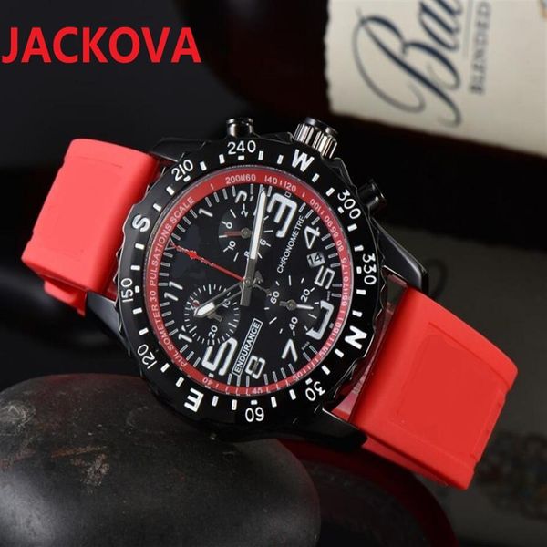 

mens sports quartz movement male time clock watch 42mm black rubber small dials six pins working famous president satch analog287t, Slivery;brown