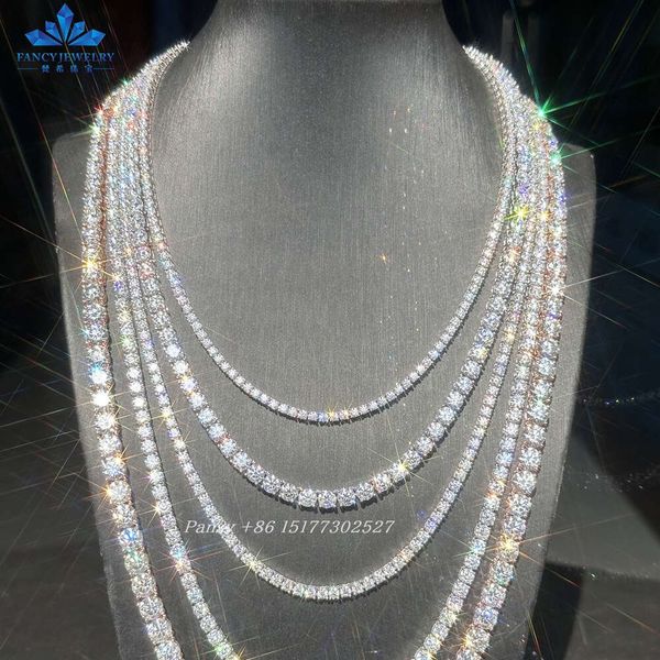 

hip hop 925 sterling silver d vvs 3mm 4mm 5mm moissanite diamond cluster iced out tennis chain bracelet necklace for men women