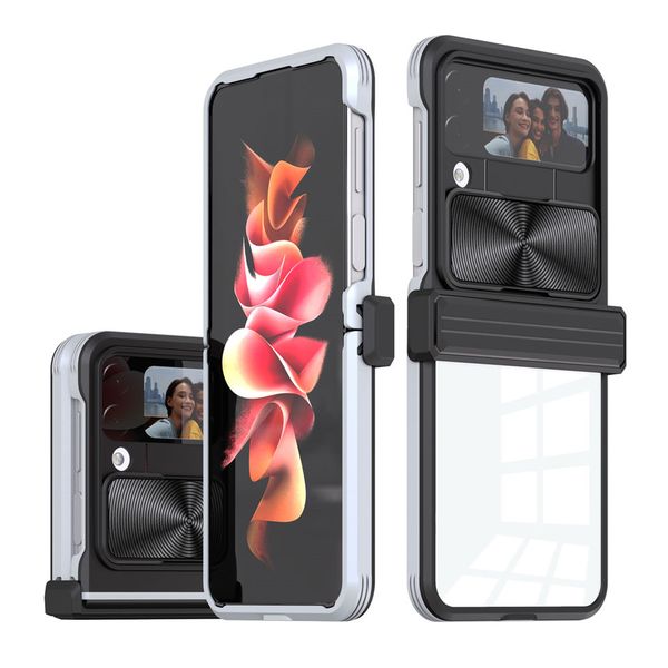 

For Samsung Galaxy Z Flip4 phone Drop and Stain resistant TPU PC 2 in 1 Sliding window protective case more secure, Pink