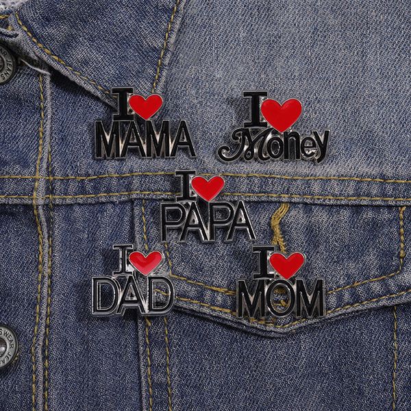 

I Love Dad Mom Letters Pins Brooches Women Children Heart Metal Badge For Female Button Pin Jewelry for Backpack Cloths Hats Jacket Decoration