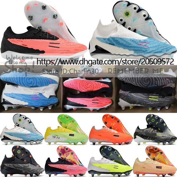 

send with bag quality soccer boots phantoms gx ghost elite sg metal spikes acc socks football cleats mens soft leather comfortable training, Black