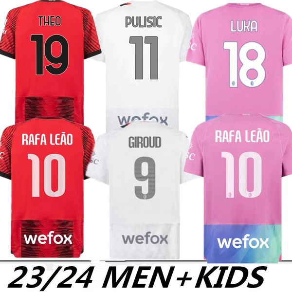 

23 24 giroud pulisic soccer jerseys 2023 2024 rebic theo reijnders kessie de ketelaere rafa leao football shirts men kids kit uniformi 16-4x, Black;yellow