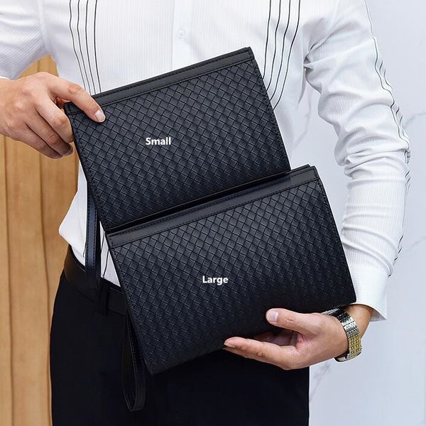 

wholesale mens shoulder bags 2 size large capacity multi-card classic woven envelope bag simple and versatile black men long wallet fashion leather handbag 8037#, Blue