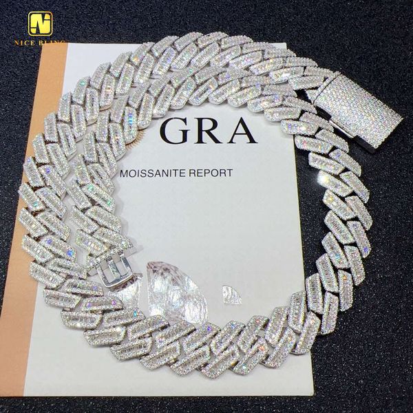 

Big Size Cuban Chains 18mm Emerald Cut Moissanite Diamond Cuban Link Necklace Buss Down Iced Out Men Choker Chains