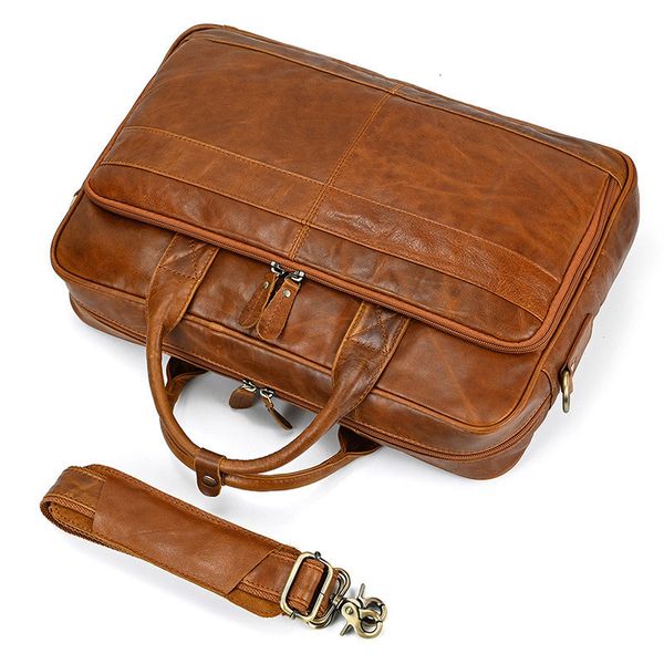 Briefcases Travel Men Genuine Leather Handbag Male Business Briefcase for 15.6 inch Laptop Fashion Real Cowhide Leather Shoulder Bag 230909