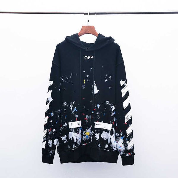 

Men' OFF designer fashion hoodie Chaopai Autumn and Winter OW Fireworks Speckled Ink Graffiti Hooded Sweater for Men and Women, Black