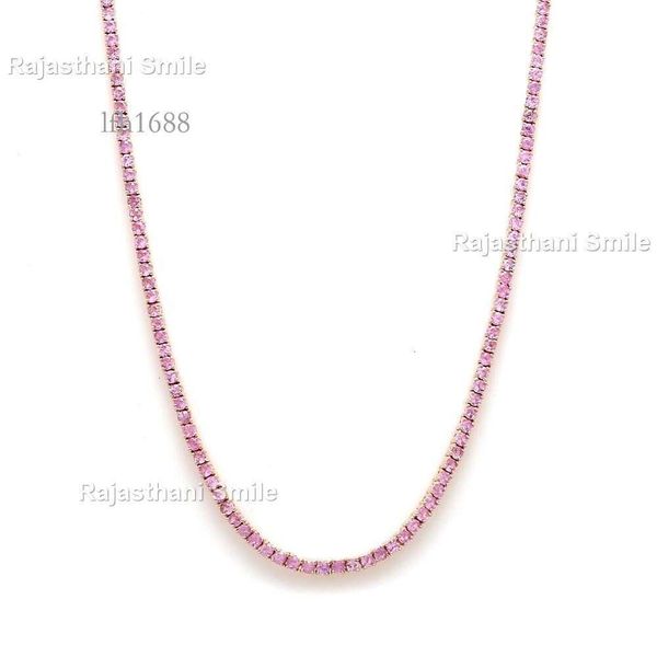 

Natural Pink Sapphire 14K Solid Rose Gold Round Cut Gemstone Tennis Necklace 2.5 Mm Stone Size