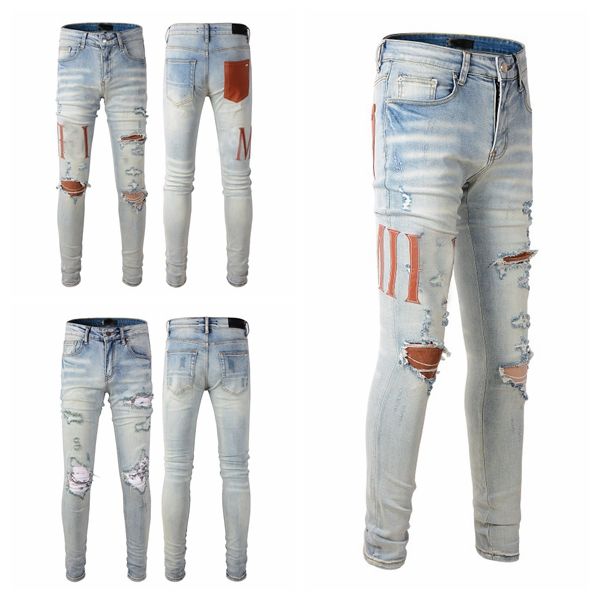 

y2k designer skinny jeans desig colors Long hippop Sticker Embroidery Slim Denim Straight streetwear Skinny pants wholesale mens shorts 30-40, #697