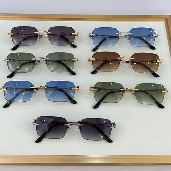 

High quality designer 1:1 UV400 retro personality simple business driving frameless colored sunglasses metal frame temperament for men and women