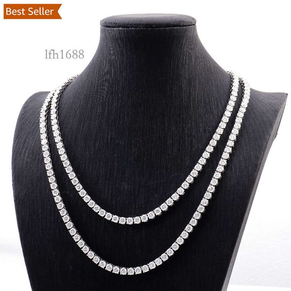 

Best Seller 4Mm Tennis Necklace Chains With Iced Out Vvs Moissanite Diamond Solid 10K 14K Gold Sier Jewelry Necklace