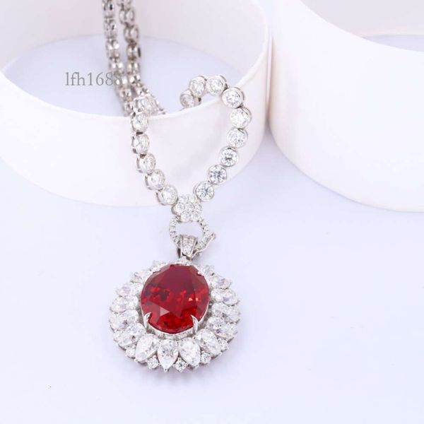 

Starsgem Custom Blood Red Pendant Chain 9K White Gold Moissanite Tennis Necklace