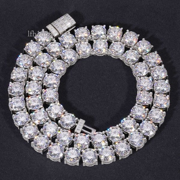 

2023 New Design Iced Out Bracket 10Mm Sterling Sier Vvs Moissanite Diamond Baguette Buckle Tennis Chain Necklace