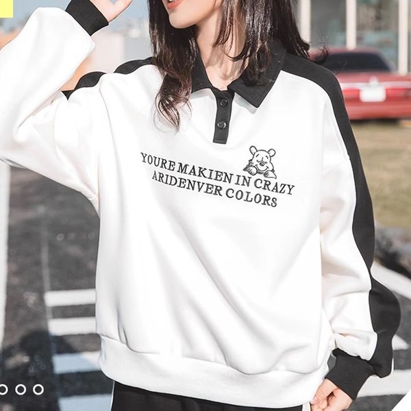 

Design Sweater Student Pullover Sweater for Girls Spring and Autumn New Year Girls' Fashion and Westernization Long Sleeve Polo Shirt Trend, White