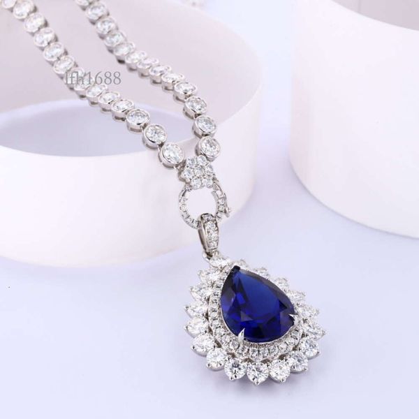 

Starsgem 9K White Gold 12*16Mm Pear Cut Lab Grown Sapphire Pendant Necklace