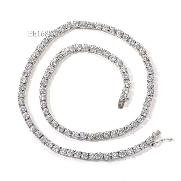 

4Mm Tennis Chain Men's Hip Hop Single Row Full Diamond Moissan Diamond Tennis Necklace