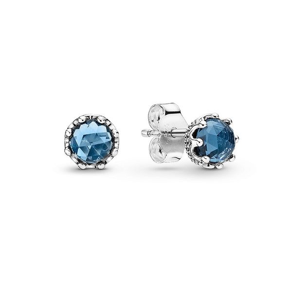 

Authentic Pando Ra Blue Sparkling Crown Stud Earrings S925 Sterling Silve Fine Women Earring Compatible European Style Jewelry 297912CZ Earring