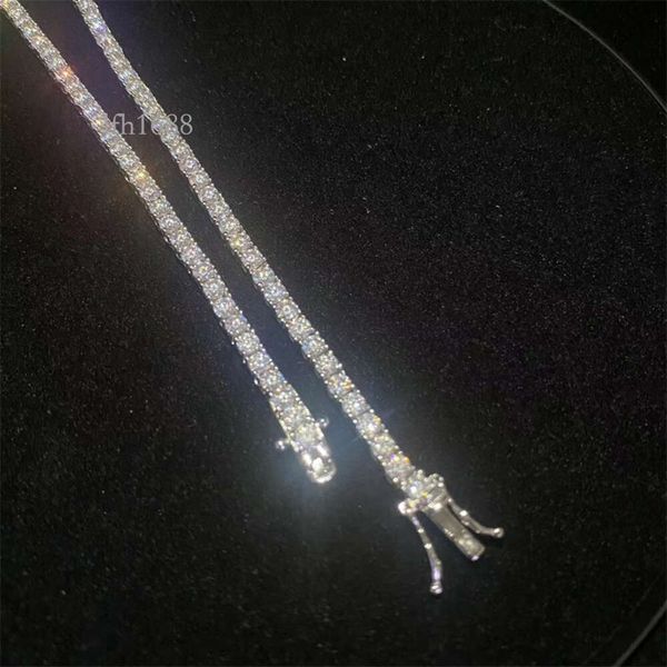 

Hip Hop Tennis Necklace Sier Jewelry 3Mm Vvs Moissanite Ice Sculpture Diamond Cluster Tennis Chain