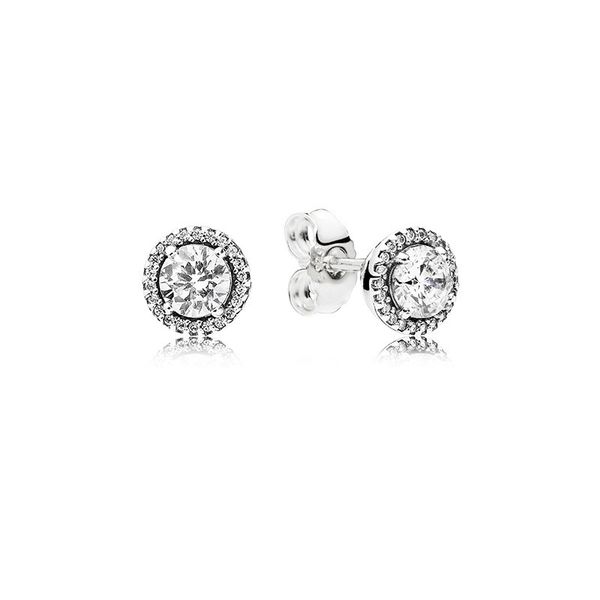 

Authentic Pando Ra Round Sparkle Stud Earrings 925 Sterling Silve Fine Women Earring Compatible European Style Jewelry 290528CZ Earring