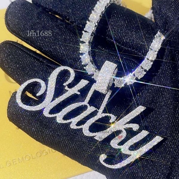 

Zuanfa Jewelry Cursive Letter Font 10K White Gold Vs Diamond Name Pendant With 4Mm Tennis Chain