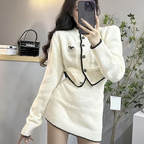 

Piece Two Dress Autumn and winter luxury fashion sweet suit for women autumn age reduction knitted cardigan high Fanny pack hip skirt EB23, No.2