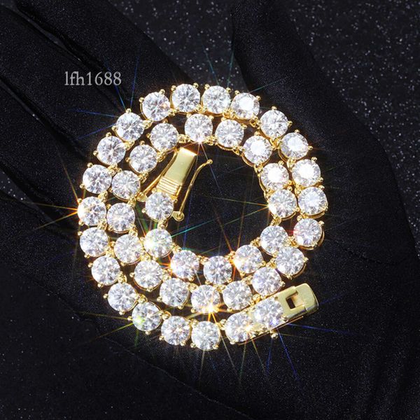

Custom Big Size 8Mm 12Mm Tennis Chain Sterling Sier Gold Plated Ice Out Moissanite Tennis Link Chain Hip Hop Necklace