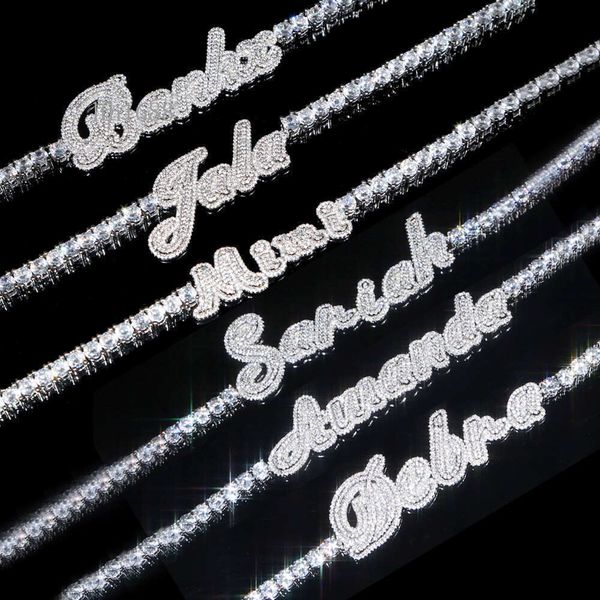 

100 Sterling Sier 3Mm 4Mm 5Mm Cz Tennis Chain Iced Out Bling Name Plate Necklace