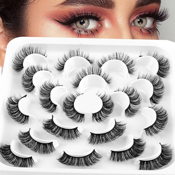 

Thick Russian Curled Eyelashes Fluffy Wispy Handmade Reusable Multilayer D Curling Fake Lashes Extensions Beauty Supply Full Strip Lash