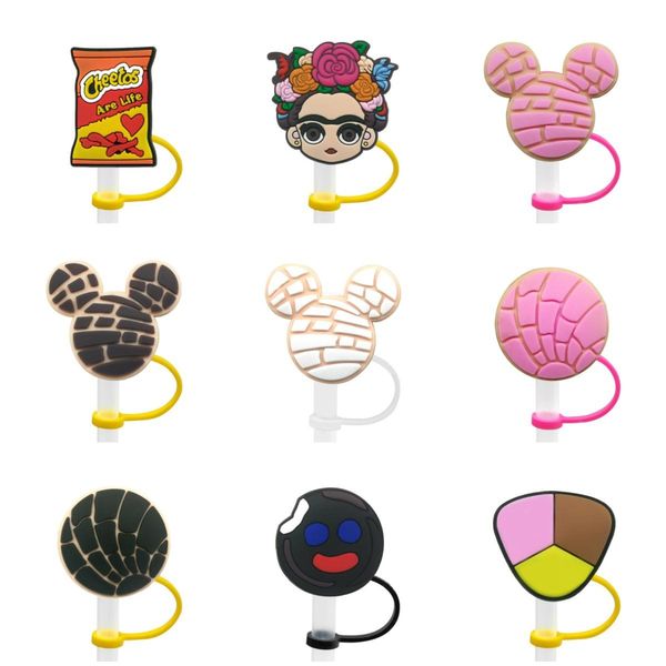 

Mexican Style Straw Topper Charms Silicone Straw Cover Topper Cartoon Reusable Straw Charms